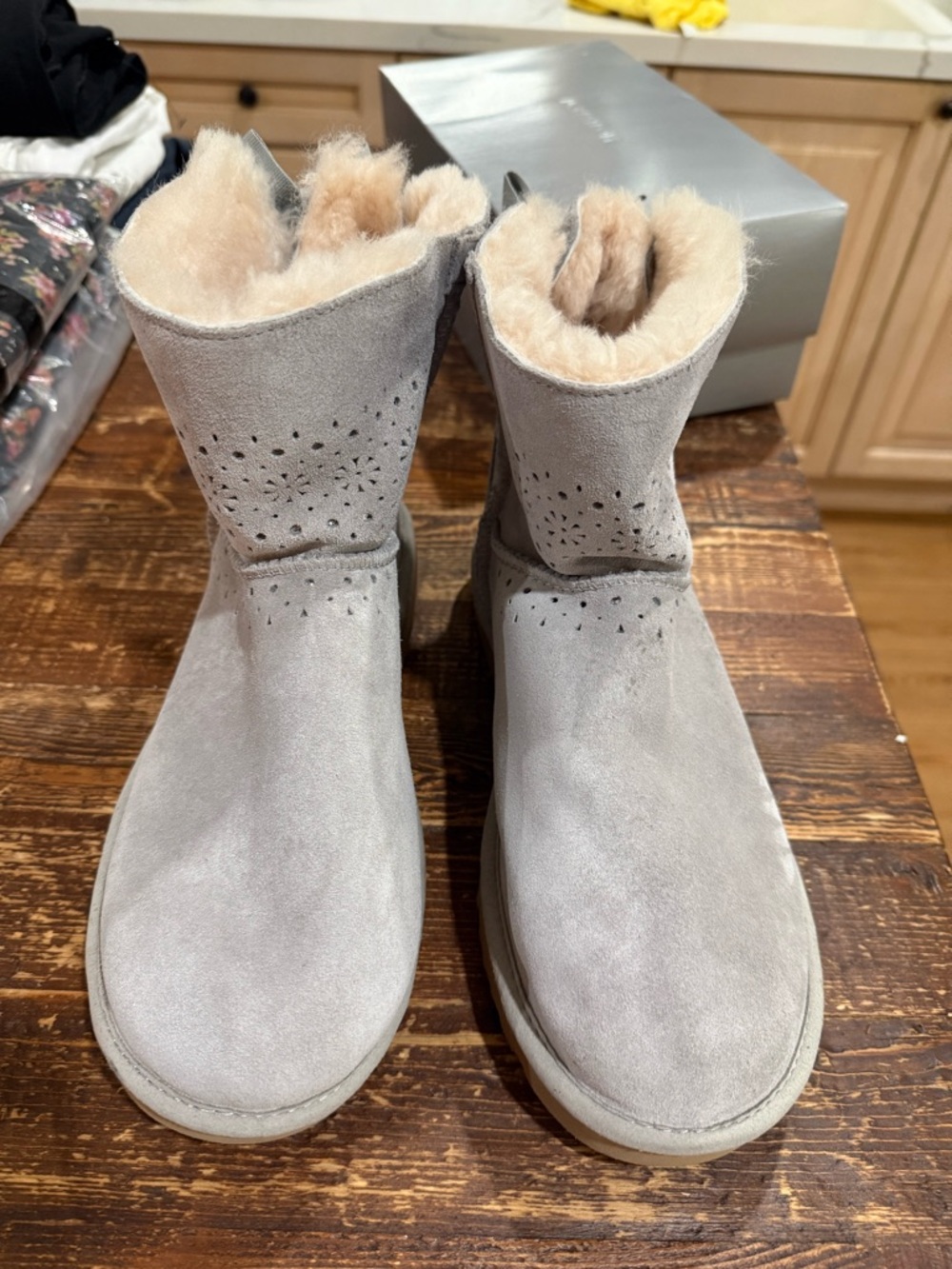 UGG Light Gray Suede Shearling Short Boots